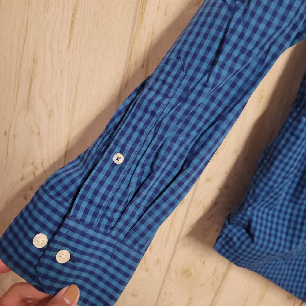 Izod Blue Checkered Button Down Collared Long Sle… - image 5